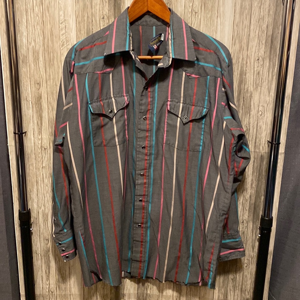 MADE IN USA! Vintage Mens Panhandle Slim Pearl Snap Western Size 16.5x34! Large.